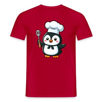 Cute Penguin Chef Cartoon Comic Design - Men's T-Shirt - red - Front - AI Model Male 178 dark (178cm)