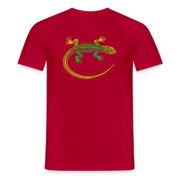 Lizard Aboriginal motifs, tribal gradient green yellow - Men's T-Shirt - red - Front - AI Model Male 178 dark (178cm)
