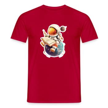 Astronaute lisant son journal sur une planète - T-shirt homme - rouge - Devant - AI Model Male 178 dark (178cm)