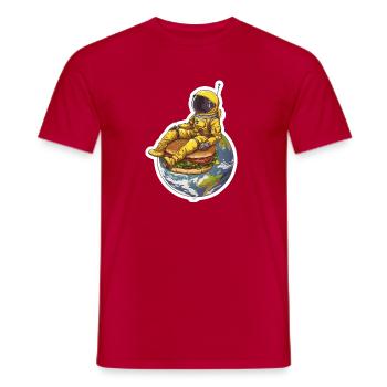 Golden Astronaut on Burger – Space Food Design - Men's T-Shirt - red - Front - AI Model Male 178 dark (178cm)