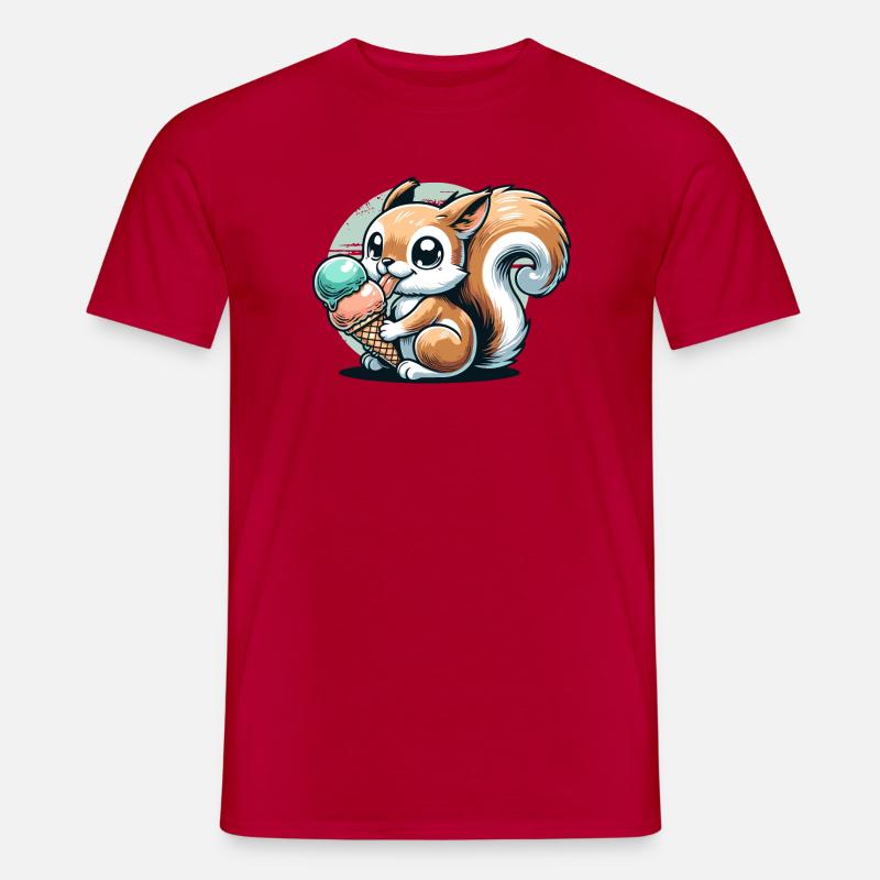 Niedliches Cartoon-Eichhörnchen mit Eiscreme - Männer T-Shirt - Rot