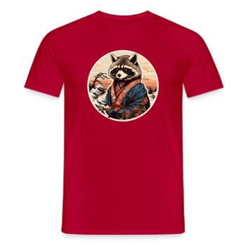 Raccoon Samurai in Kimono Sunset - Men's T-Shirt - red - Front - AI Model Male 178 dark (178cm)