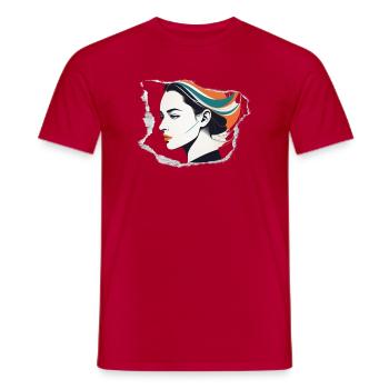 Minimalistisches Vintage-Design: Frauenkopf - Männer T-Shirt - Rot - Vorne - AI Model Male 178 dark (178cm)