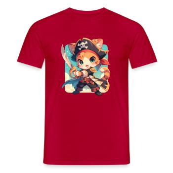 Chat Pirate de Kawaii Chibi - Aventure Ahoy - T-shirt homme - rouge - Devant - AI Model Male 178 dark (178cm)