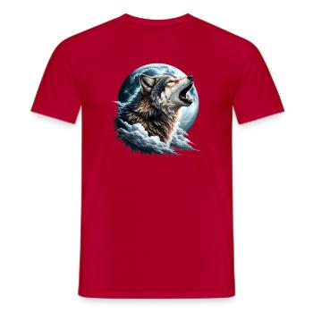 Wolf heult den Vollmond an - Männer T-Shirt - Rot - Vorne - AI Model Male 178 dark (178cm)