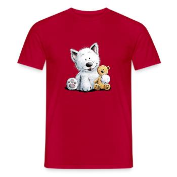 West Highland White Terrier with Soft Toy - Men's T-Shirt - red - Front - AI Model Male 178 dark (178cm)
