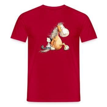 Funny Horse with Rider Horse Motif for Riders - Men's T-Shirt - red - Front - AI Model Male 178 dark (178cm)