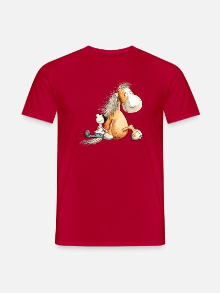 Drolliges Pferd Mit Reiter Pferdemotiv Für Reiter - Männer T-Shirt - Rot