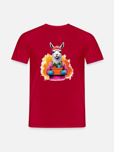 Lama mit Blumen im Topf - Männer T-Shirt - Rot