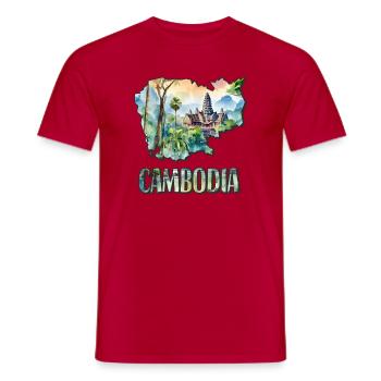 Aquarell Landkarte Kambodscha - Männer T-Shirt - Rot - Vorne - AI Model Male 178 dark (178cm)