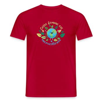 Cette femme est merveilleuse, elle aime la Planète - T-shirt homme - rouge - Devant - AI Model Male 178 dark (178cm)