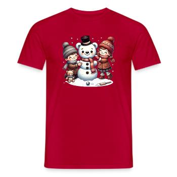 Winterspaß: Kinder bauen einen Teddy-Schneemann - Männer T-Shirt - Rot - Vorne - AI Model Male 178 dark (178cm)