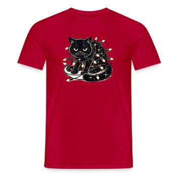 Chat de Noël . Miaoul mais s’il vous plaît sans guirlande - T-shirt homme - rouge - Devant - AI Model Male 178 dark (178cm)