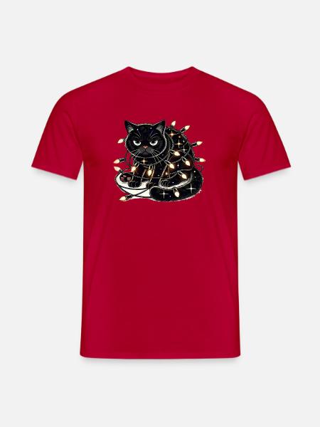 Grumpy Christmas Cat. Meow but please without tinsel - Men's T-Shirt - red