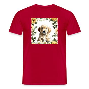 Niedlicher Welpe im Blumenkranz - Männer T-Shirt - Rot - Vorne - AI Model Male 178 dark (178cm)