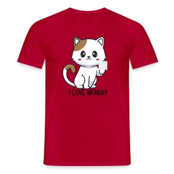 J’adore lundi – Dessin animé de chat espiègle - T-shirt homme - rouge - Devant - AI Model Male 178 dark (178cm)