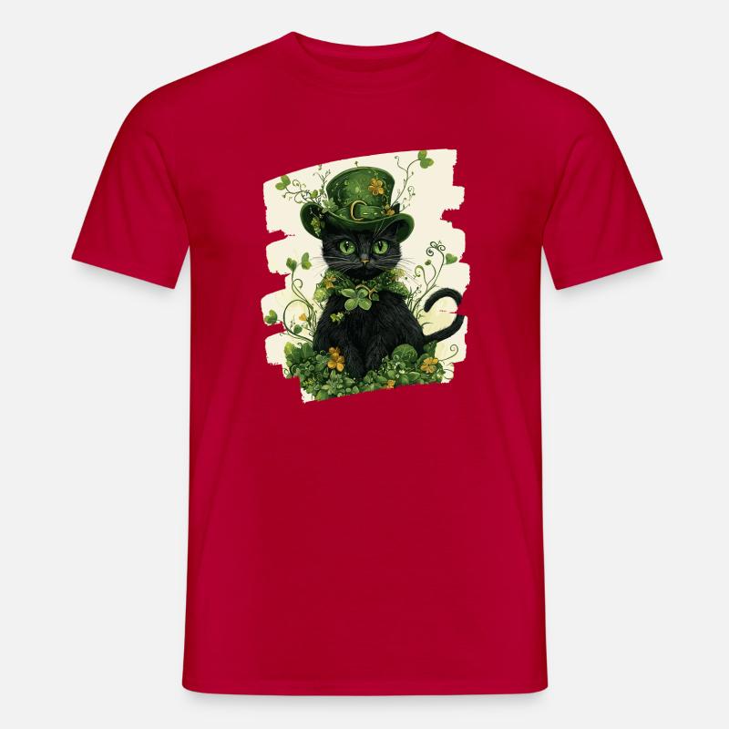 St Patricks day Katze - Männer T-Shirt - Rot