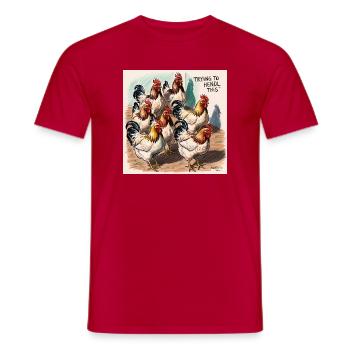 Hühnerbande Chaos am Hof - Männer T-Shirt - Rot - Vorne - AI Model Male 178 dark (178cm)