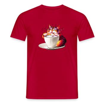 Bunter Farbzauber Katze Milchtasse - Männer T-Shirt - Rot - Vorne - AI Model Male 178 dark (178cm)