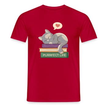 Katze und Bücher - Purrfect life - Männer T-Shirt - Rot - Vorne - AI Model Male 178 dark (178cm)