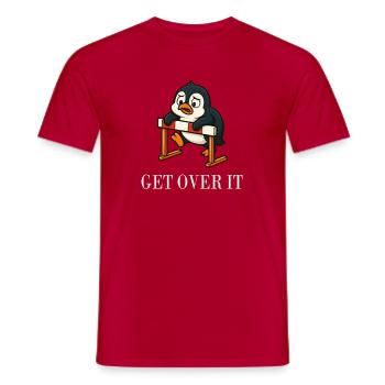 Cute Penguin Hurdler Saying Overcoming It - Men's T-Shirt - red - Front - AI Model Male 178 dark (178cm)