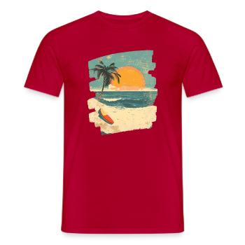Plage Palmiers Coucher de soleil Été - T-shirt homme - rouge - Devant - AI Model Male 178 dark (178cm)