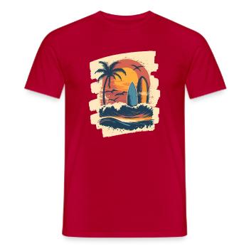 Plage Palmiers Coucher de soleil Surfeur Été - T-shirt homme - rouge - Devant - AI Model Male 178 dark (178cm)