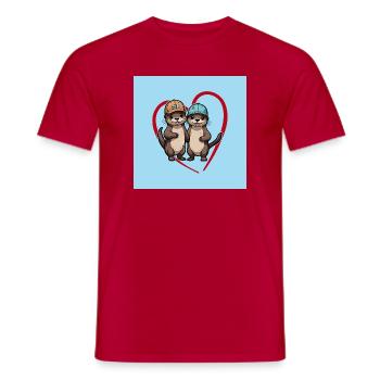 Deux loutres avec des casquettes de baseball, des copains et des amis - T-shirt homme - rouge - Devant - AI Model Male 178 dark (178cm)
