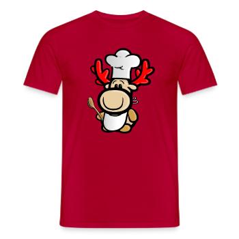 Renne Elmondo en cuisinier avec un tablier de chef - T-shirt homme - rouge - Devant - AI Model Male 178 dark (178cm)