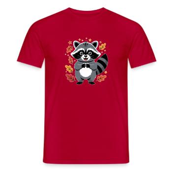 Playful Racoon with Autumn Leaves - Men's T-Shirt - red - Front - AI Model Male 178 dark (178cm)