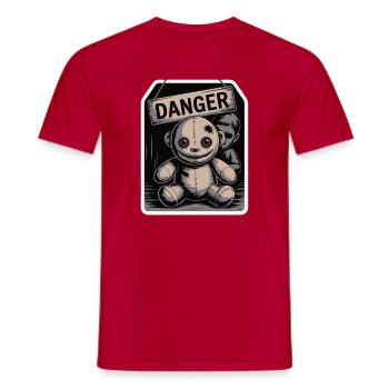 Eerie Doll with Danger Sign - Men's T-Shirt - red - Front - AI Model Male 178 dark (178cm)