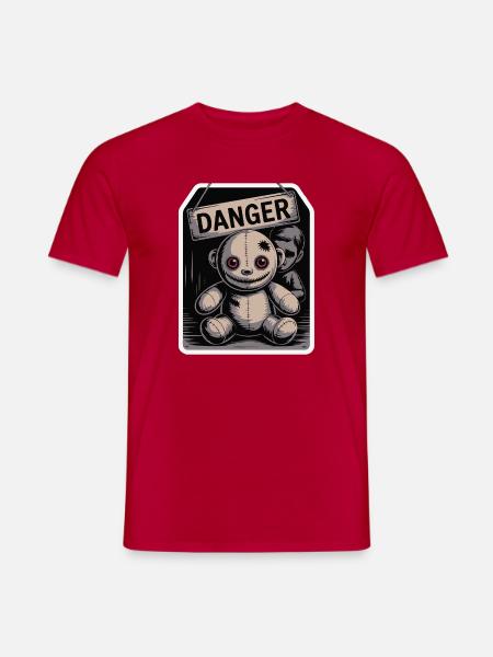 Eerie Doll with Danger Sign - Men's T-Shirt - red