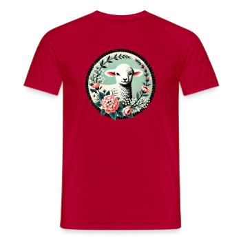 Wunderliches Lamm-Blumenporträt - Männer T-Shirt - Rot - Vorne - AI Model Male 178 dark (178cm)