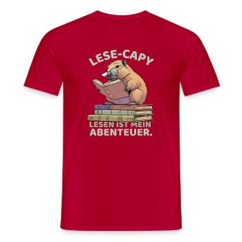 Reading - Capybara: The Bookworm - Men's T-Shirt - red - Front - AI Model Male 178 dark (178cm)