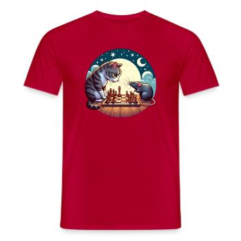 Nocturnal chess duel between cat and mouse - Men's T-Shirt - red - Front - AI Model Male 178 dark (178cm)