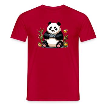 Chill Panda with Gaming Controller - Men's T-Shirt - red - Front - AI Model Male 178 dark (178cm)