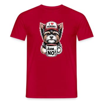 Yorkshire Terrier Chien avec casquette et tasse à café - T-shirt homme - rouge - Devant - AI Model Male 178 dark (178cm)