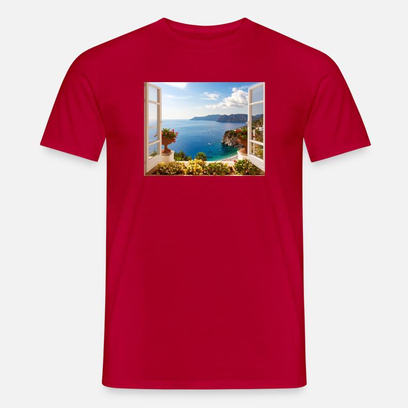 Panoramablick auf die Mittelmeerküste - Männer T-Shirt - Rot