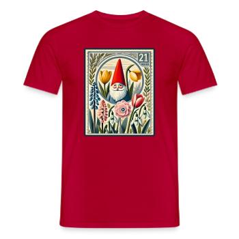 Nain de jardin fantaisiste avec des fleurs printanières - T-shirt homme - rouge - Devant - AI Model Male 178 dark (178cm)