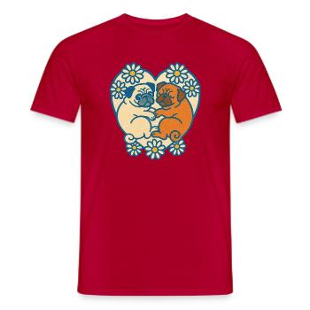 Verspieltes Mops-Paar-Herz-Design - Männer T-Shirt - Rot - Vorne - AI Model Male 178 dark (178cm)