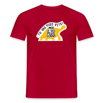 funny_humor_sarcasm_sticker_camping_car_van_ - Men's T-Shirt - red - Front - AI Model Male 178 dark (178cm)