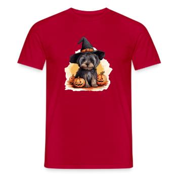 Halloween Witch Hat Pumpkin Dog Yorkshire Terrier - Men's T-Shirt - red - Front - AI Model Male 178 dark (178cm)