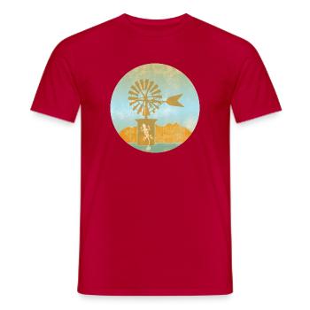 Moulin à vent avec gecko Illustration Majorque - T-shirt homme - rouge - Devant - AI Model Male 178 dark (178cm)