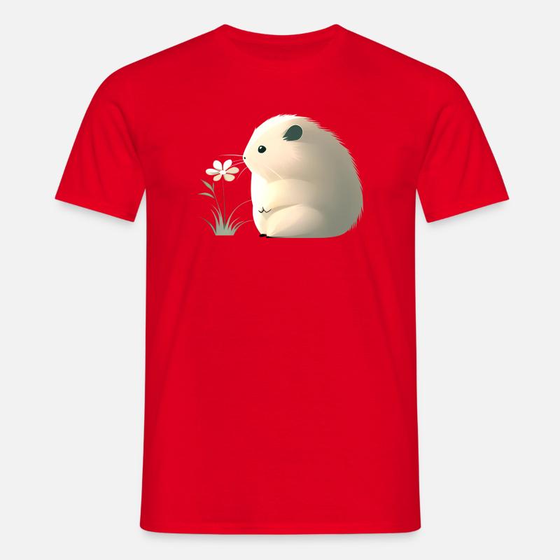 Sød hamster med blomst - T-shirt til herrer - rød