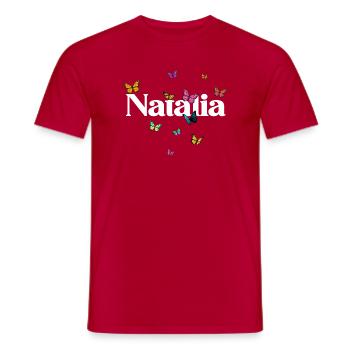 Beautiful girl's name with butterflies NATALIA - Men's T-Shirt - red - Front - AI Model Male 178 dark (178cm)