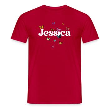 Beautiful girl's name with butterflies JESSICA - Men's T-Shirt - red - Front - AI Model Male 178 dark (178cm)