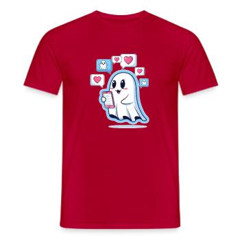 Cute ghost with smartphone - Men's T-Shirt - red - Front - AI Model Male 178 dark (178cm)