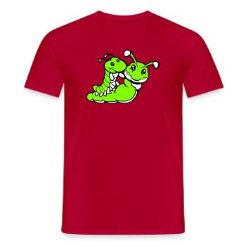 2 friends riding caterpillar father mother child dad mom - Men's T-Shirt - red - Front - AI Model Male 178 dark (178cm)