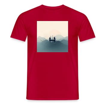 Sailing boat in minimalist ocean - Men's T-Shirt - red - Front - AI Model Male 178 dark (178cm)