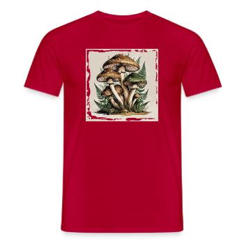 Pilzfamilie im Wald mit Farnen - Männer T-Shirt - Rot - Vorne - AI Model Male 178 dark (178cm)